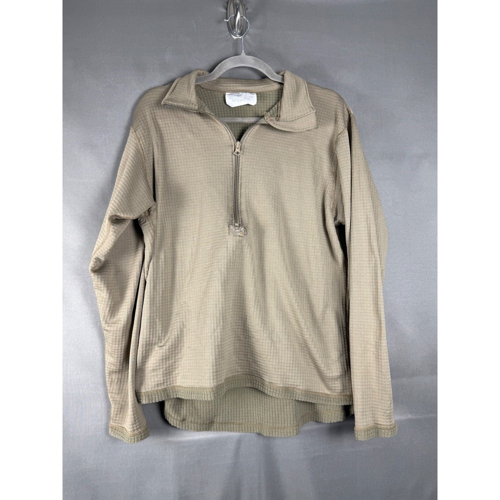 Military Waffle‎ Knit Pullover Mens Medium Regular Tan Quarter Zip Grid Fleece